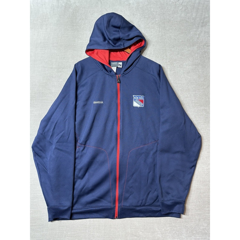 NWOT Mens New York Rangers Reebok Center Ice Full Zip Hoodie Sweatshirt Blue 2XL